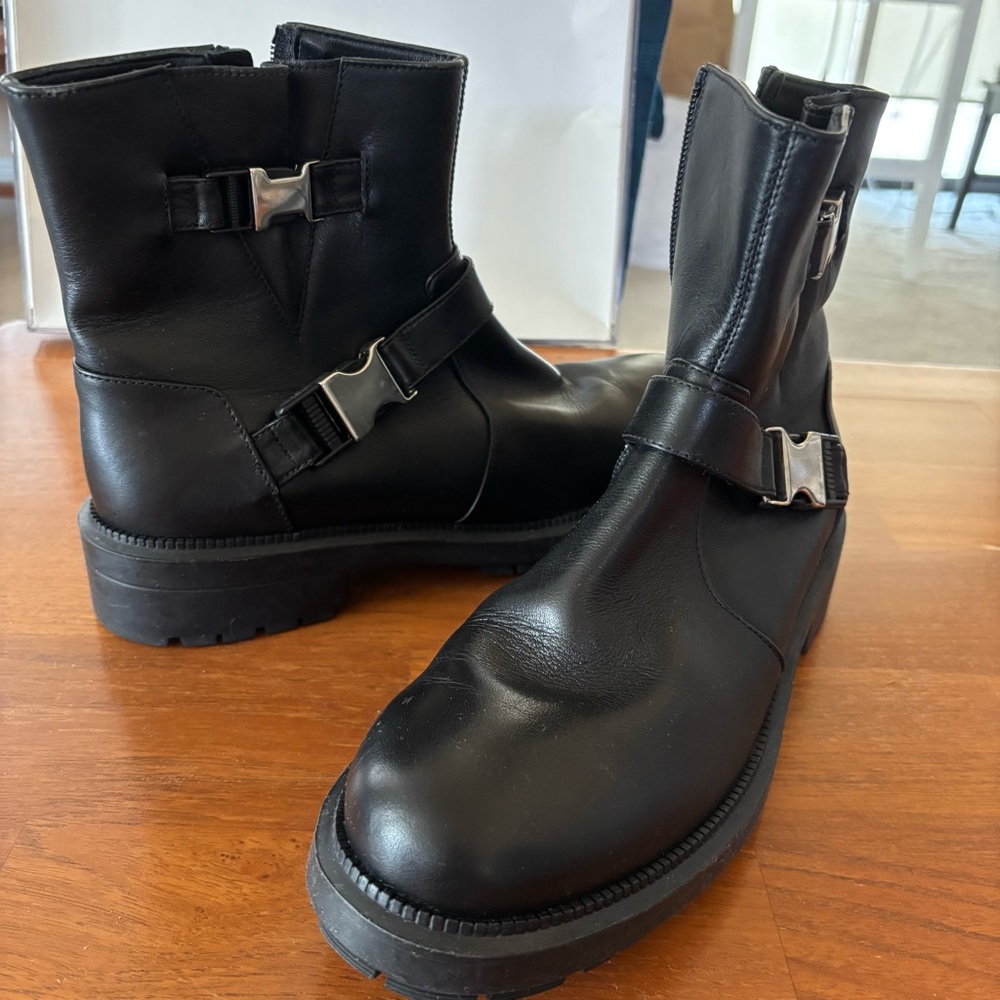 Aquatalia Made in Italy Lillie Moto Black Leather Boot - sz 9.5 - Picture 10 of 11